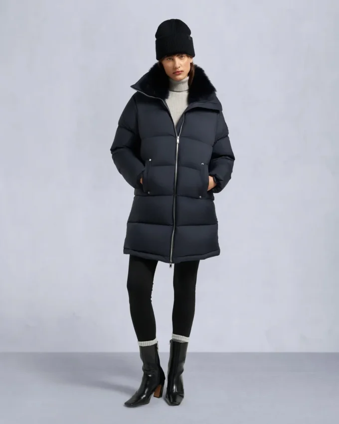 Belle Dune Long Shearling Trim Puffer
