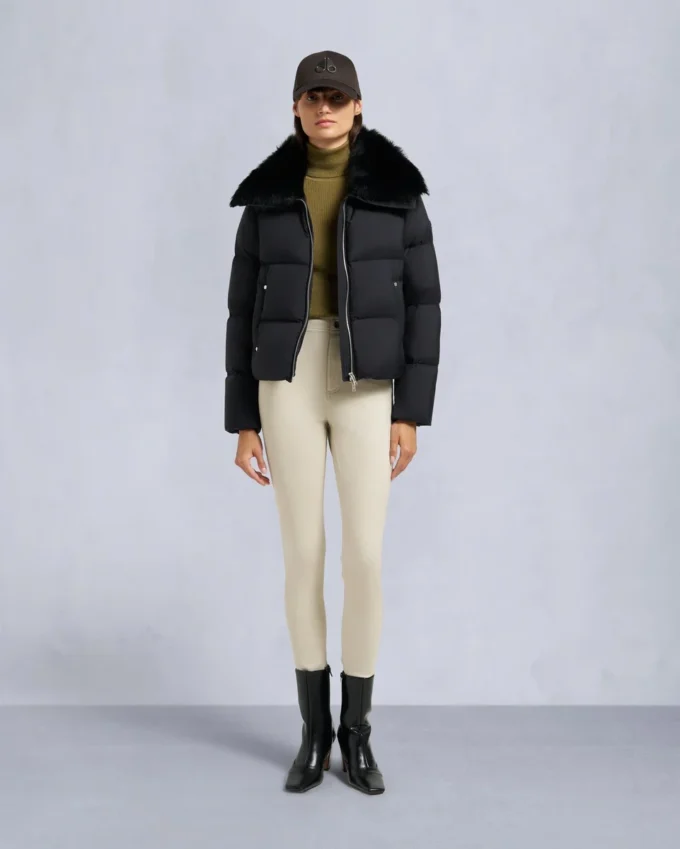 Belle Dune Short Shearling Trim Puffer