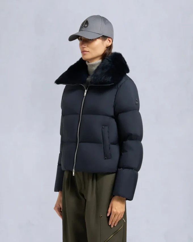 Belle Dune Short Shearling Trim Puffer