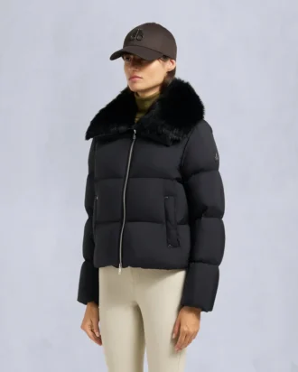 Belle Dune Short Shearling Trim Puffer
