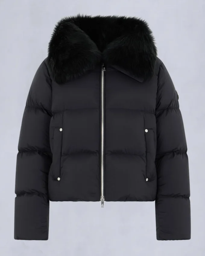 Belle Dune Short Shearling Trim Puffer