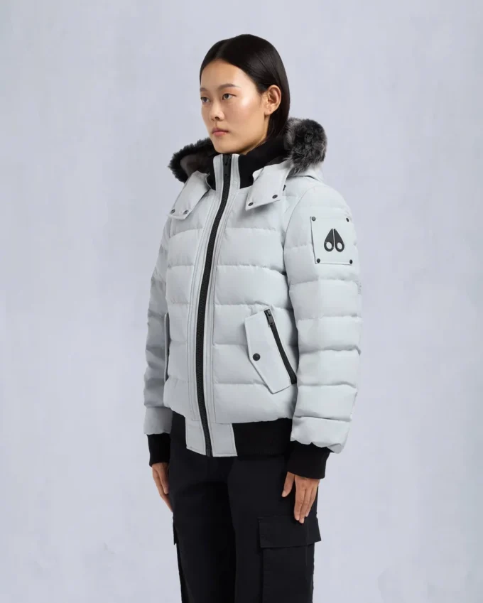 Onyx Ladriere Shearling Trim Bomber Jacket