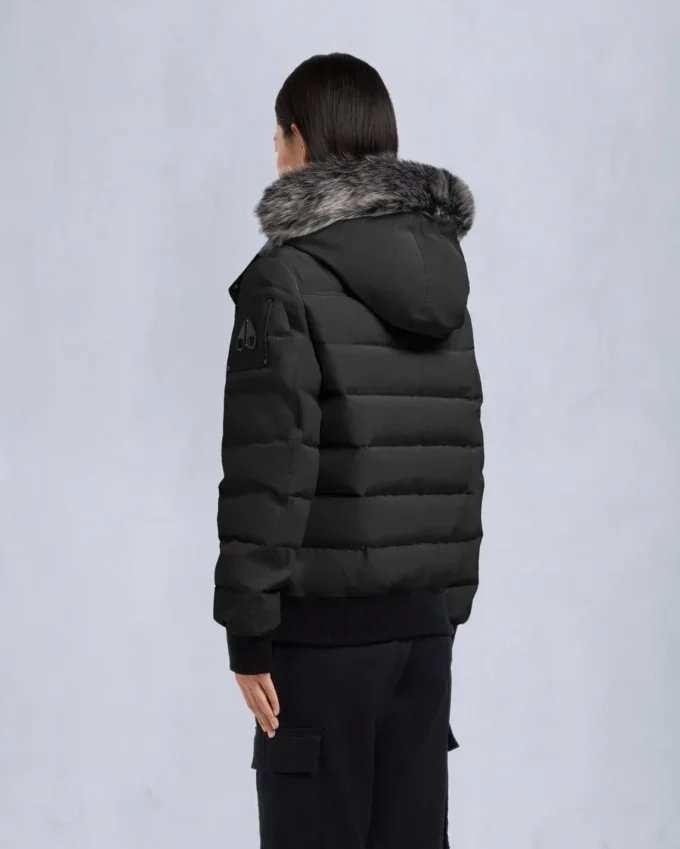 Onyx Ladriere Shearling Trim Bomber Jacket