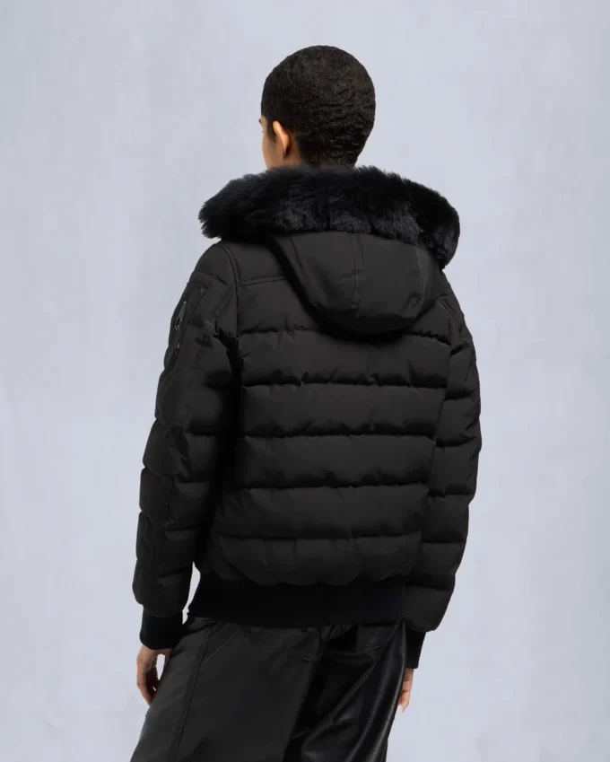 Onyx Ladriere Shearling Trim Bomber Jacket