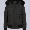 Onyx Ladriere Shearling Trim Bomber Jacket