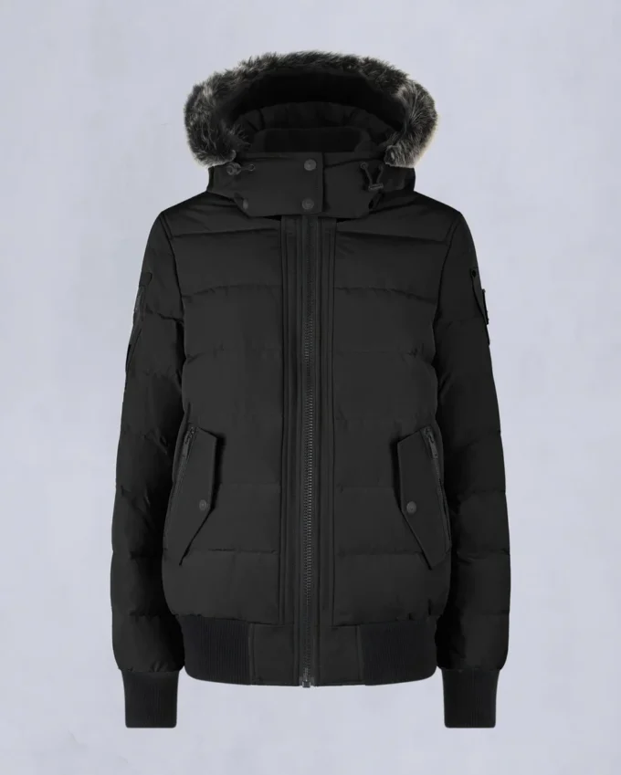 Onyx Ladriere Shearling Trim Bomber Jacket