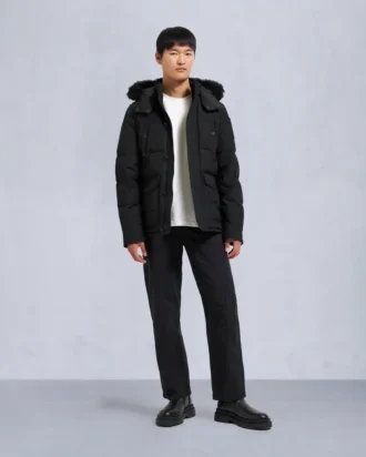 Onyx Round Island Shearling Trim Jacket