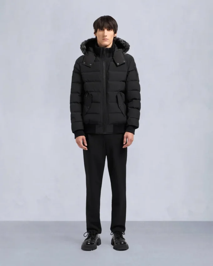 Onyx Scotchtown Shearling Trim Bomber Jacket