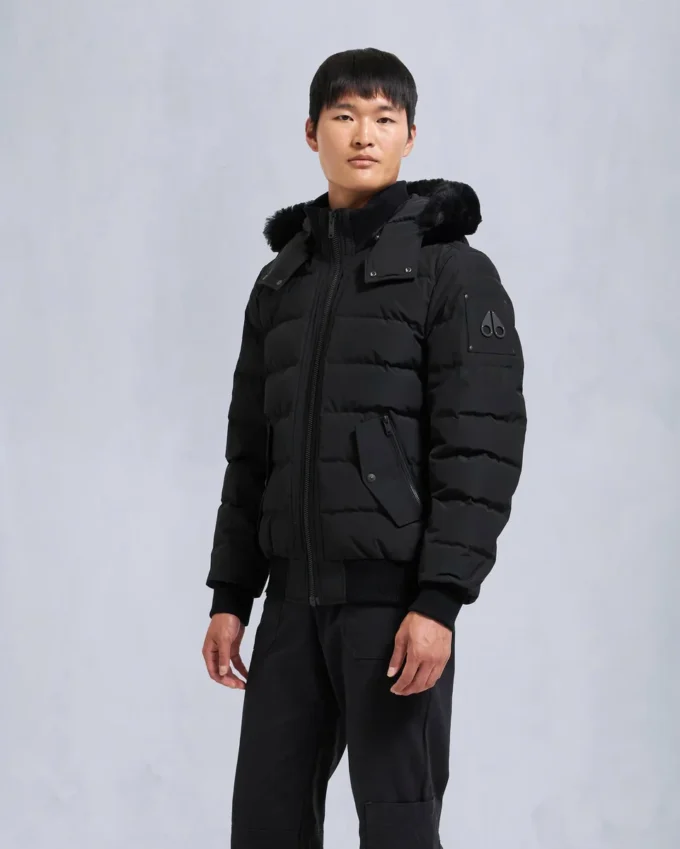 Onyx Scotchtown Shearling Trim Bomber Jacket
